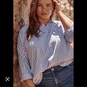 NWT J JILL Linen Tab Sleeve A Line Button Down Shirt